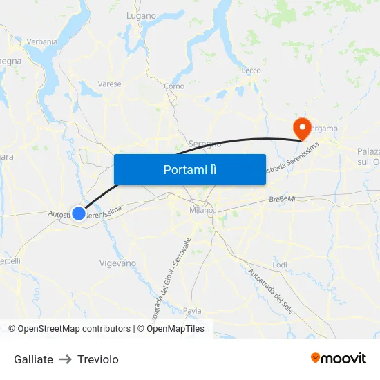 Galliate to Treviolo map