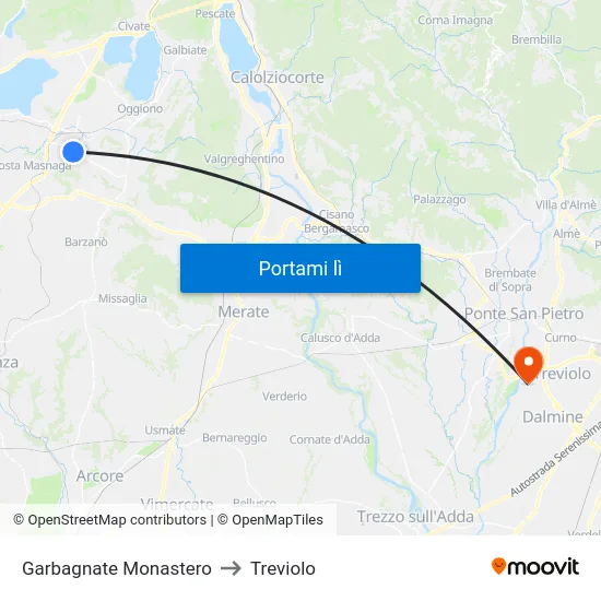 Garbagnate Monastero to Treviolo map