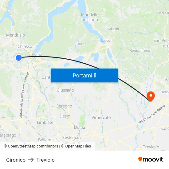 Gironico to Treviolo map