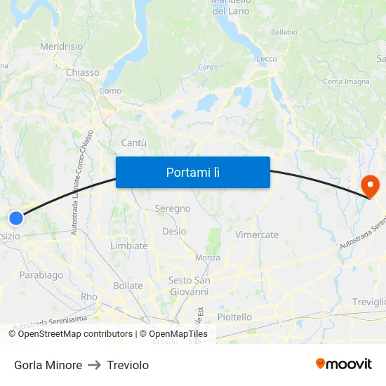 Gorla Minore to Treviolo map