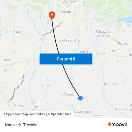 Izano to Treviolo map