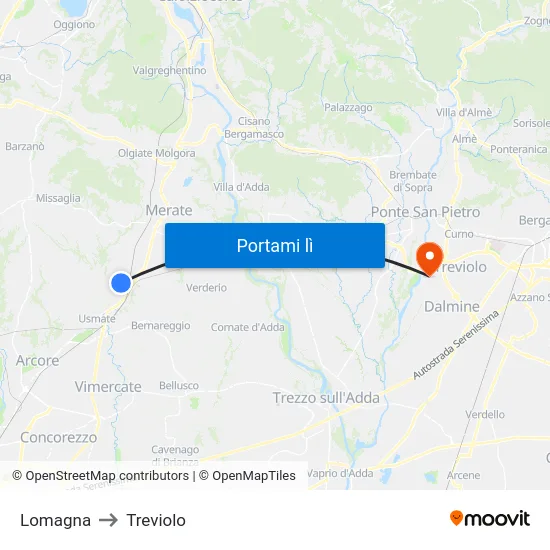 Lomagna to Treviolo map