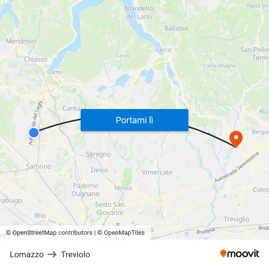 Lomazzo to Treviolo map
