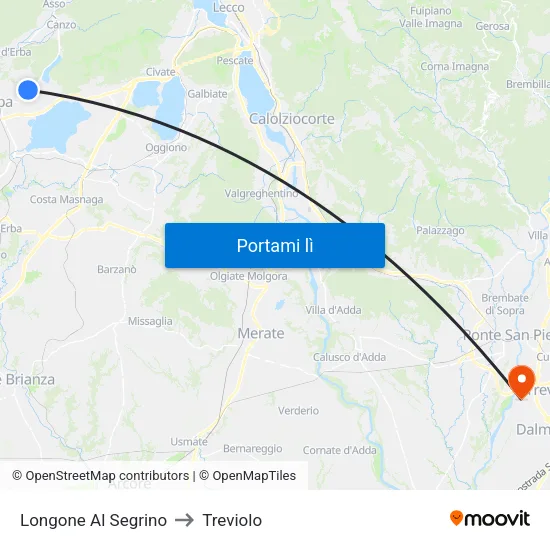 Longone Al Segrino to Treviolo map