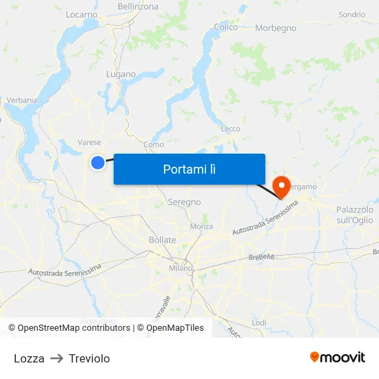 Lozza to Treviolo map