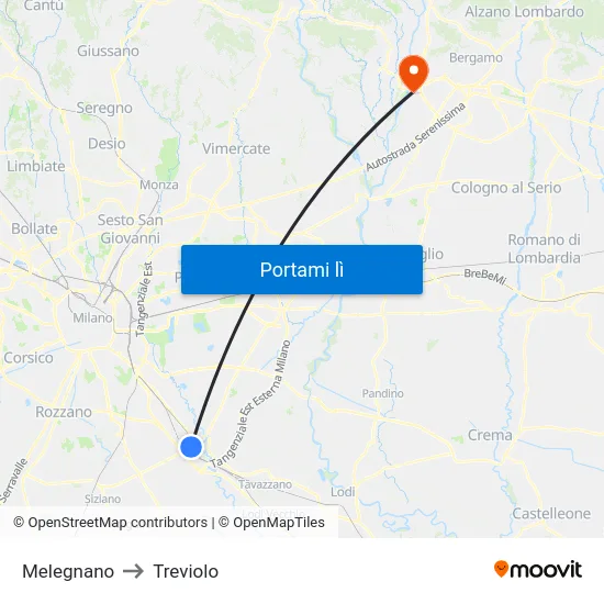 Melegnano to Treviolo map