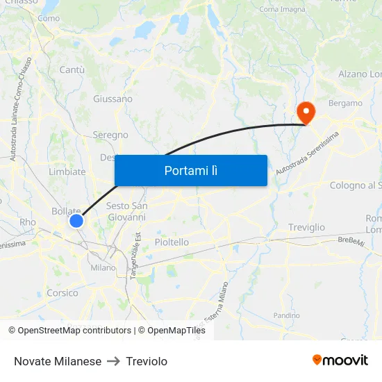 Novate Milanese to Treviolo map