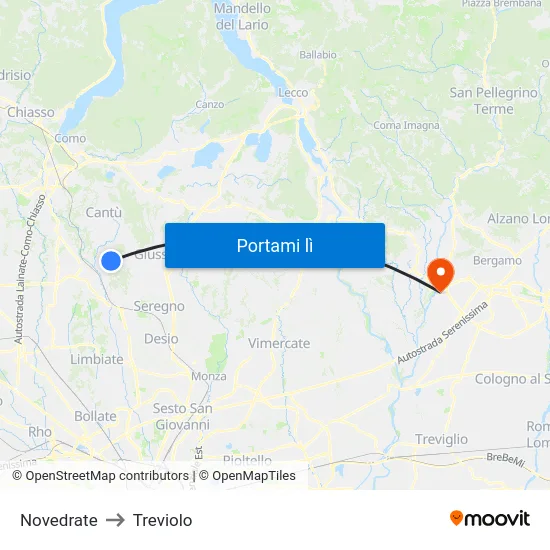 Novedrate to Treviolo map