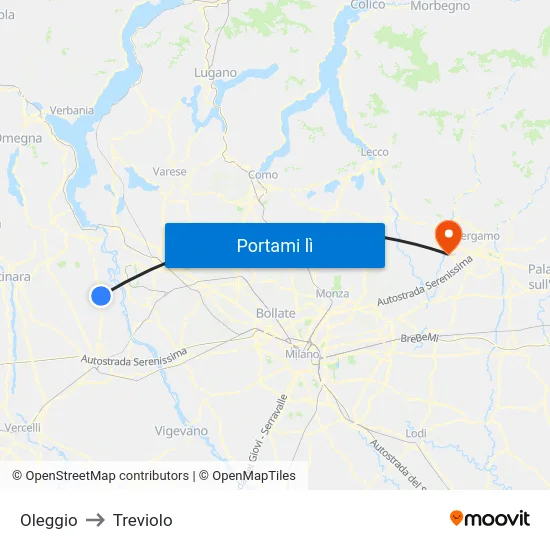 Oleggio to Treviolo map