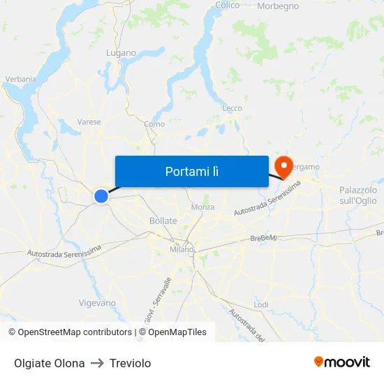 Olgiate Olona to Treviolo map