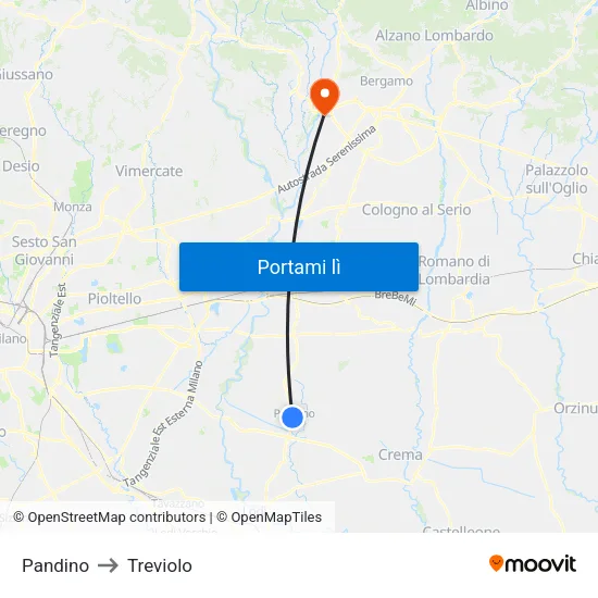 Pandino to Treviolo map