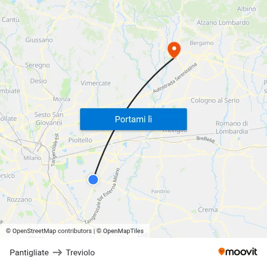 Pantigliate to Treviolo map