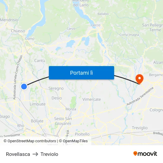 Rovellasca to Treviolo map