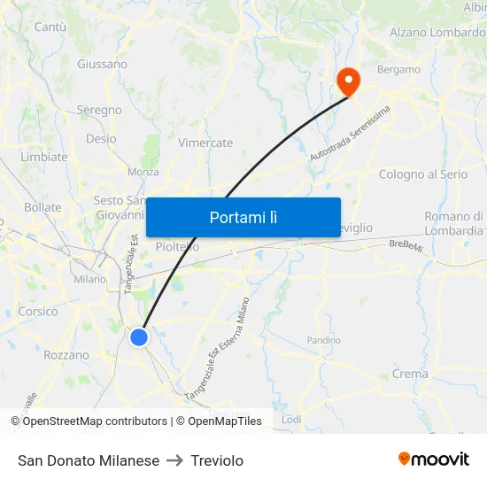 San Donato Milanese to Treviolo map