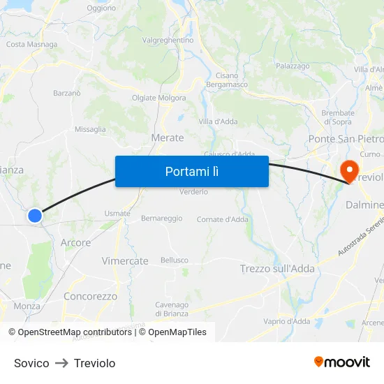 Sovico to Treviolo map