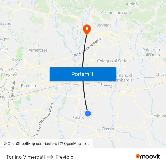 Torlino Vimercati to Treviolo map