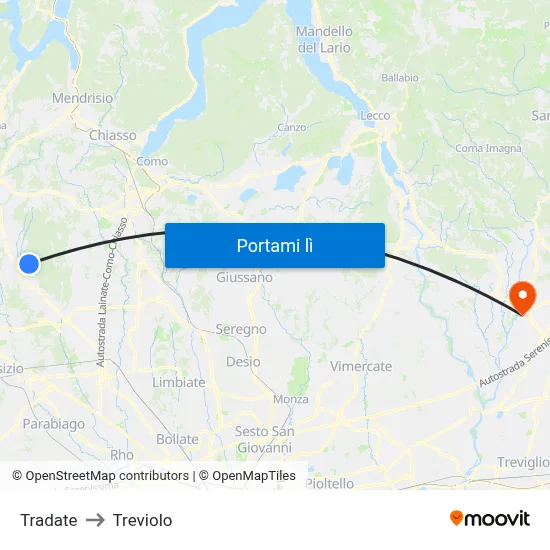 Tradate to Treviolo map