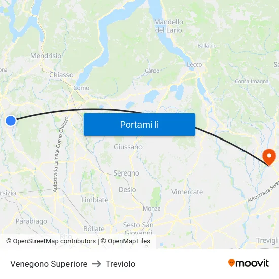 Venegono Superiore to Treviolo map