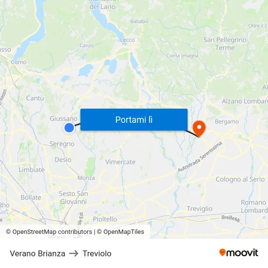 Verano Brianza to Treviolo map