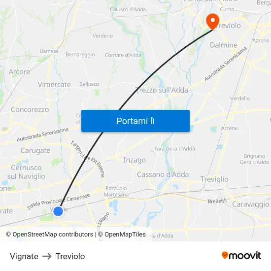 Vignate to Treviolo map