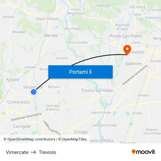 Vimercate to Treviolo map