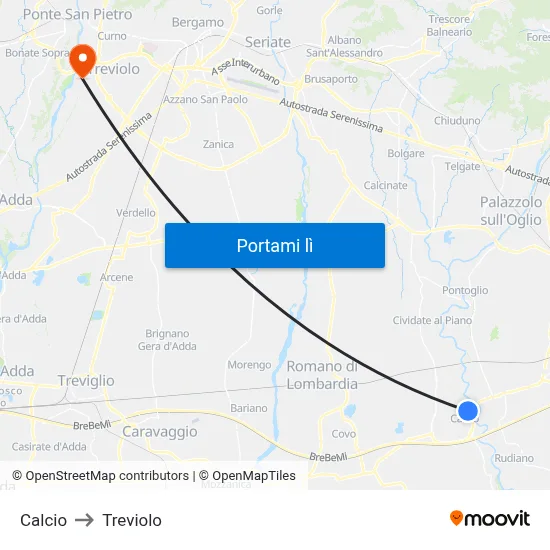 Calcio to Treviolo map
