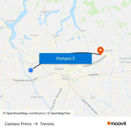 Castano Primo to Treviolo map