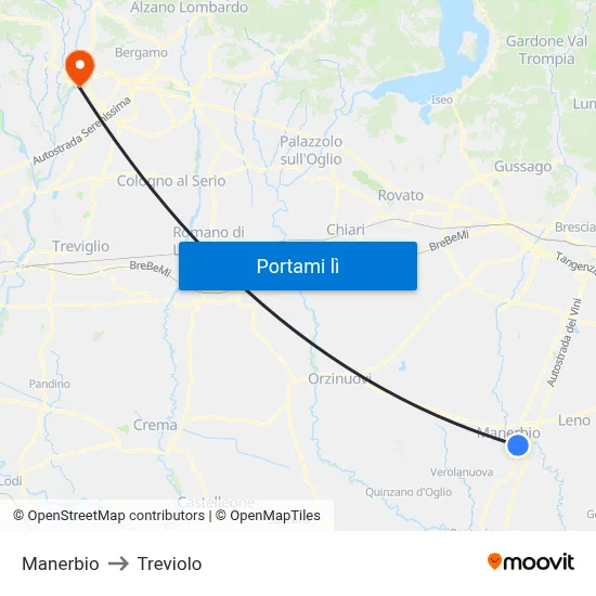 Manerbio to Treviolo map