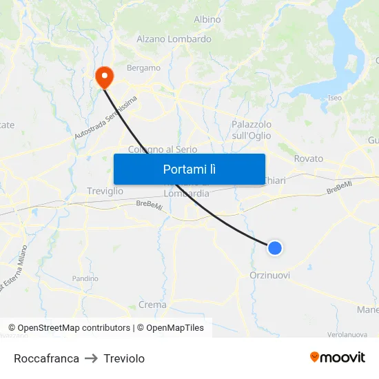 Roccafranca to Treviolo map