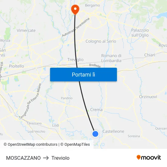MOSCAZZANO to Treviolo map