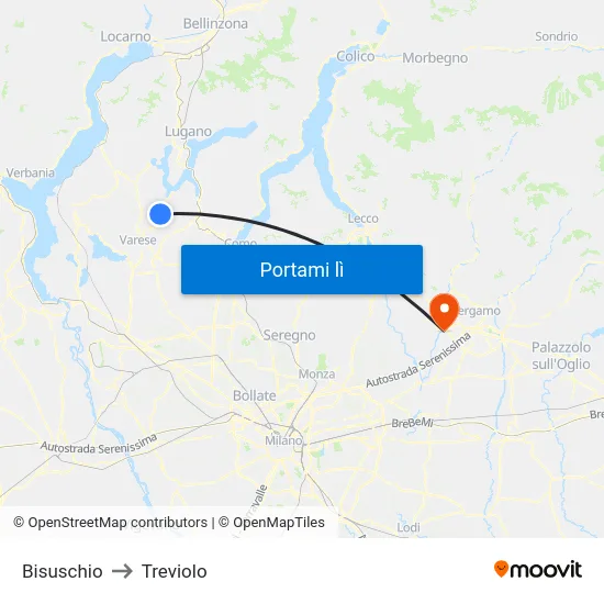 Bisuschio to Treviolo map