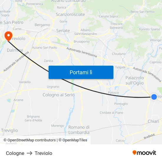 Cologne to Treviolo map