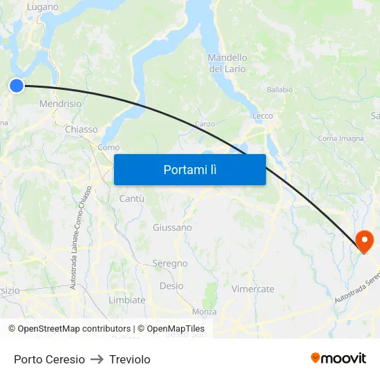 Porto Ceresio to Treviolo map