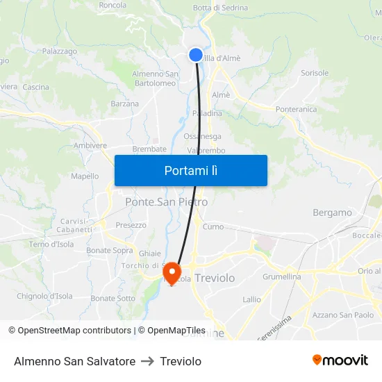 Almenno San Salvatore to Treviolo map