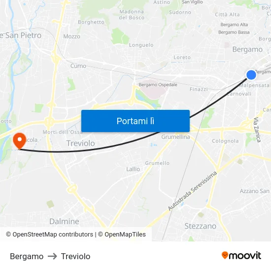 Bergamo to Treviolo map