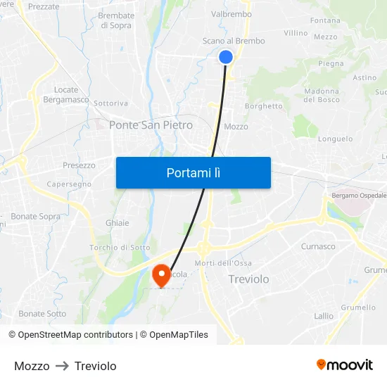 Mozzo to Treviolo map