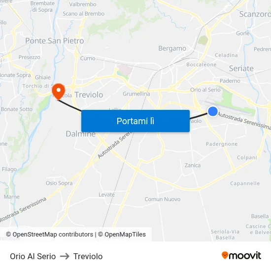 Orio Al Serio to Treviolo map