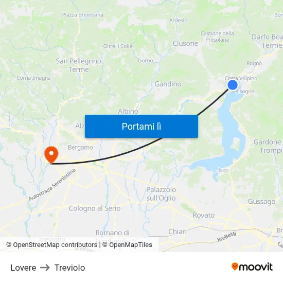 Lovere to Treviolo map