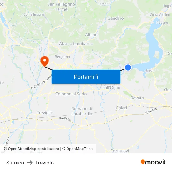 Sarnico to Treviolo map
