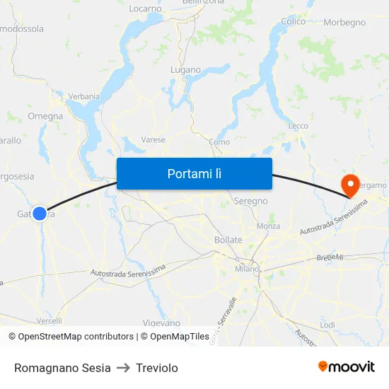 Romagnano Sesia to Treviolo map