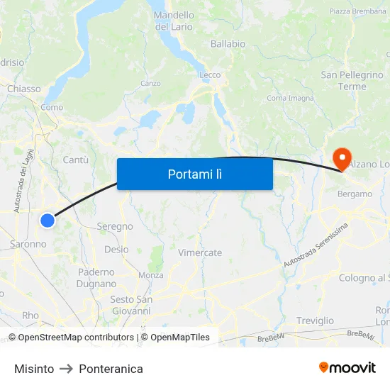 Misinto to Ponteranica map