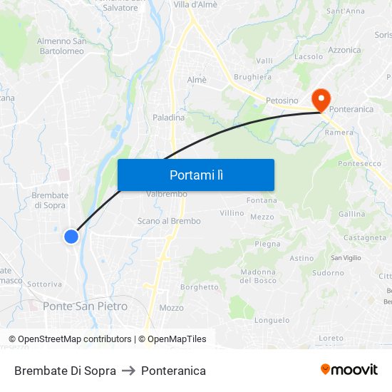 Brembate Di Sopra to Ponteranica map