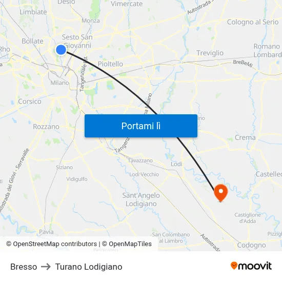 Bresso to Turano Lodigiano map