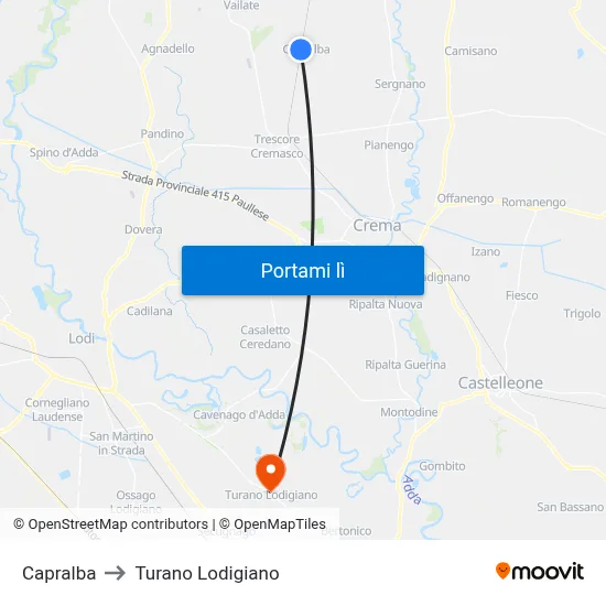 Capralba to Turano Lodigiano map