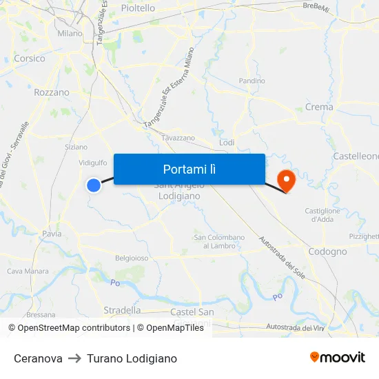 Ceranova to Turano Lodigiano map