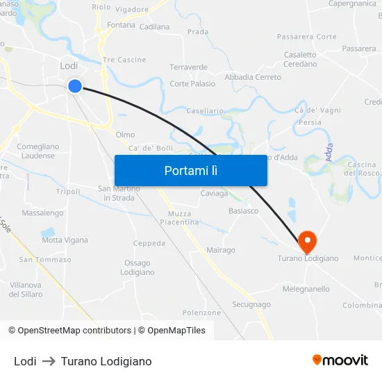 Lodi to Turano Lodigiano map