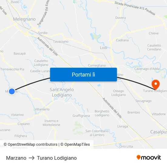 Marzano to Turano Lodigiano map