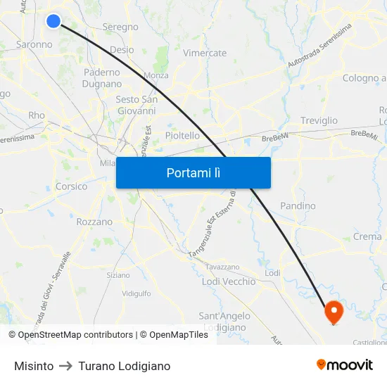 Misinto to Turano Lodigiano map