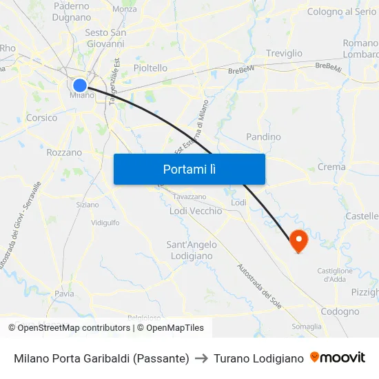 Milano Porta Garibaldi (Passante) to Turano Lodigiano map