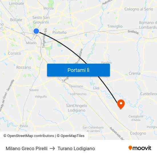 Milano Greco Pirelli to Turano Lodigiano map